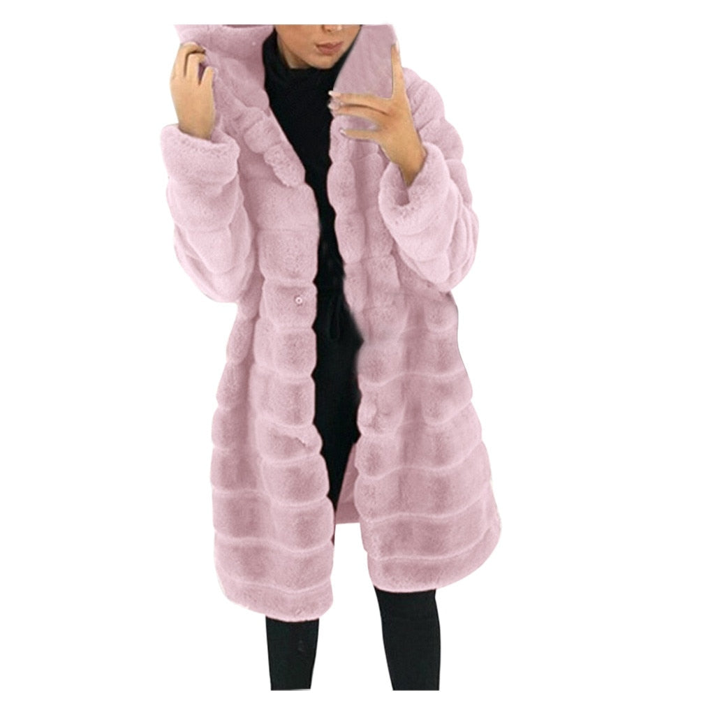 Winter Casual Solid Teddy Coat Women Long Sleeve Fleece Long Jacket Hooded Lamb Fur Coat Outerwear Fourrure #T2G