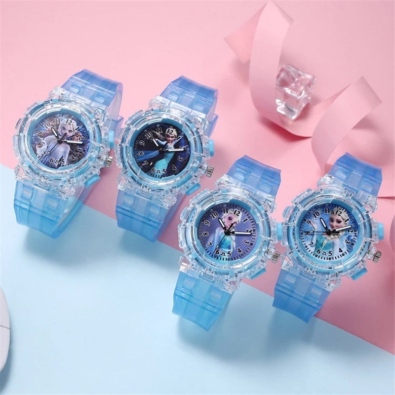 Disney Frozen 2 Princess Pattern Children toy Luminous watch Crystal Cartoon Leather Quartz Wristwatch for Girls Kids Toy Gift
