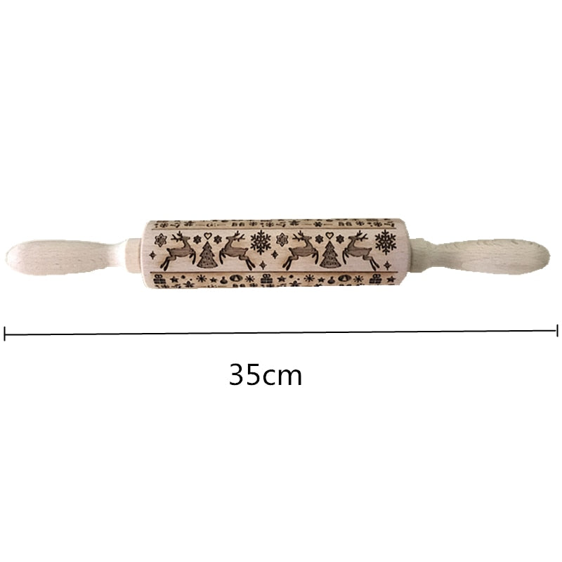 New Leaf Christmas Deer Wooden Rolling Pin Embossing Baking Cookies Noodle Biscuit Fondant Cake Dough Patterned Roller Snowflake