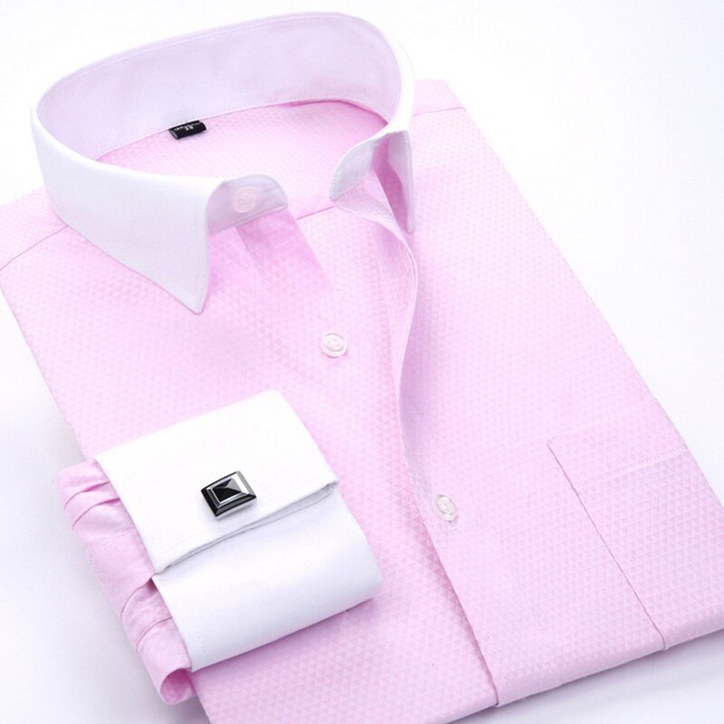 French Mens Tuxedo Shirts With Cufflink Yellow Slim Fit Plus Size Luxury Wedding Business Stylish High Quality