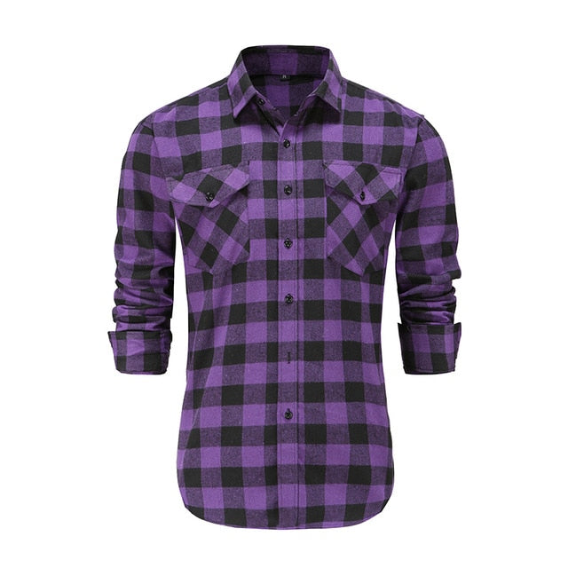 Jeetoo European/US Size Men Flannel Plaid Shirts Cotton 2021 Casual Long Sleeve Shirt Warm Comfort Regular Fit Man Blouse