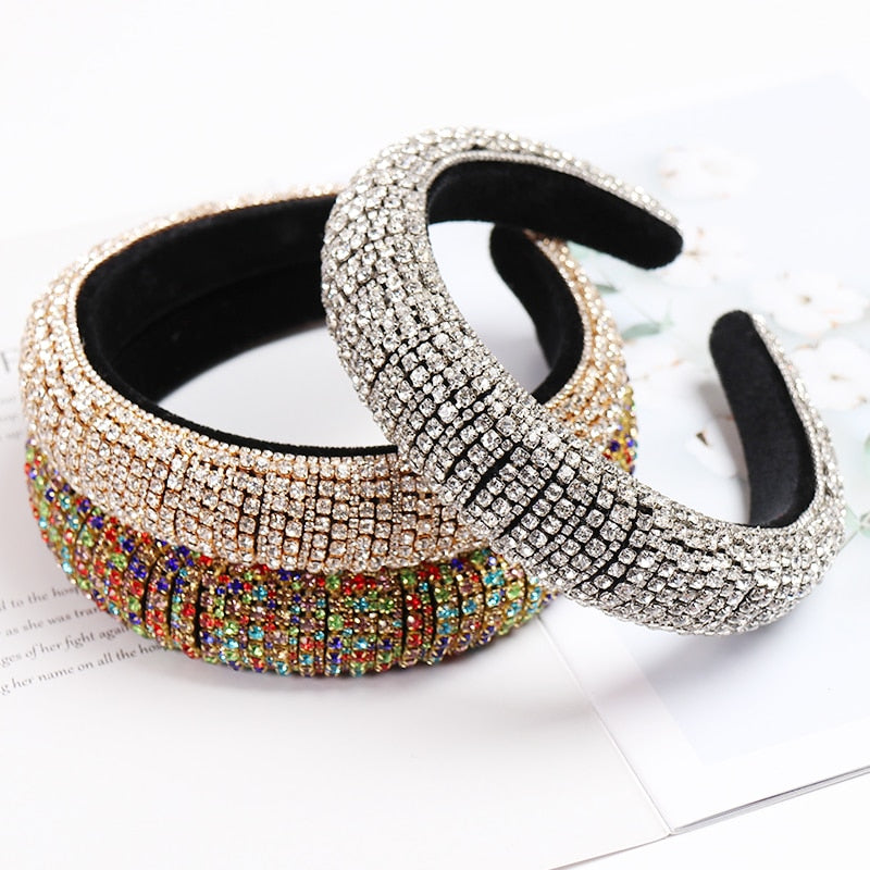 CN Baroque Full Crystal Hair Bands For Women Luxury Padded Diamond Headband Hair Hoop Christmas Gifts Christmas Hair Accessories