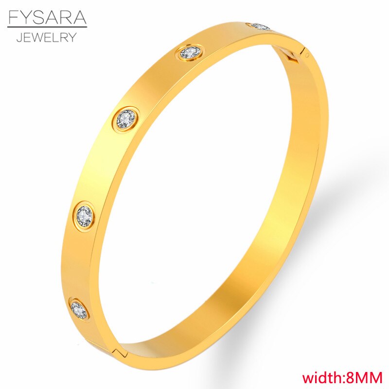 FYSARA Luxury Brand Crystals Lover Bangles Cubic Zirconia Bracelets Couple Luxuxy Jewelry Stainless Steel Bangles For Women Gift