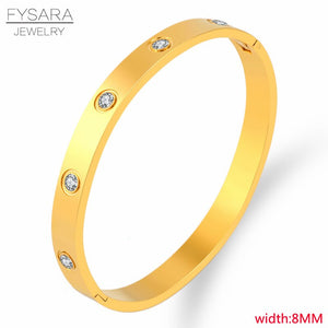 FYSARA Luxury Brand Crystals Lover Bangles Cubic Zirconia Bracelets Couple Luxuxy Jewelry Stainless Steel Bangles For Women Gift
