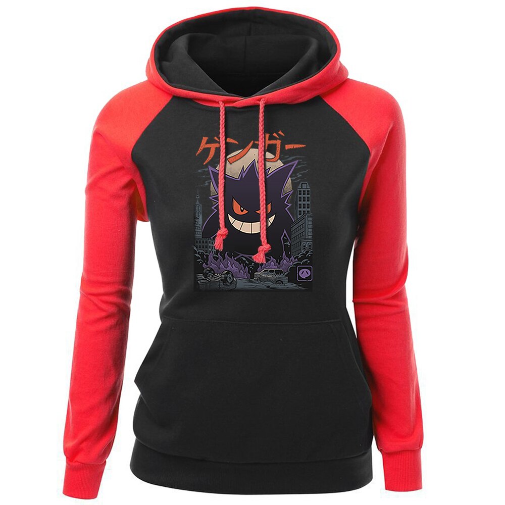 Japan Anime Gengar Printed Hoodies Raglan Women Sweatshirts Autumn 2020 Kawaii Fashion Hooded Women's Hip Hop Fleece Streetwear