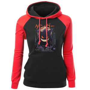 Japan Anime Gengar Printed Hoodies Raglan Women Sweatshirts Autumn 2020 Kawaii Fashion Hooded Women's Hip Hop Fleece Streetwear