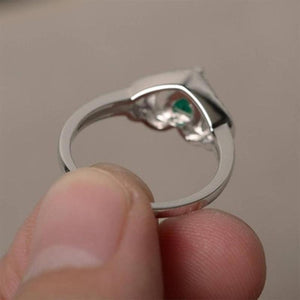 New Green Zircon Heart Ring Romantic Crystal Double Hearts Silver Finger Rings For Women Wedding Engagement Jewelry Bague Gifts