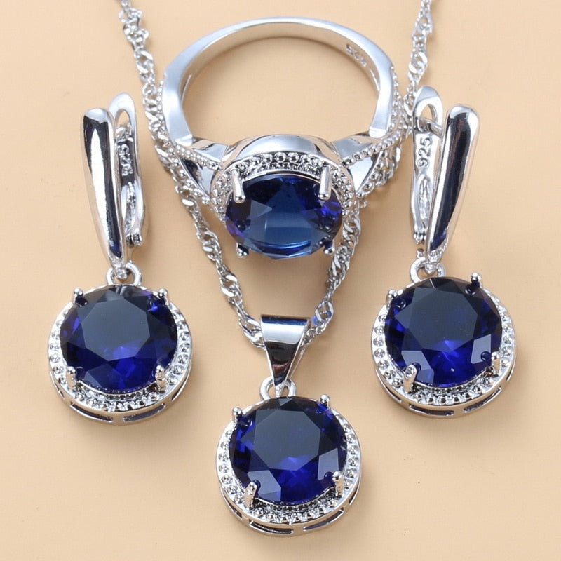 2020 New 925 Silver Wedding Jewelry Sets Black Zircon Dangle Earrings and Necklace Ring 3 piece Set women Trendy Costume