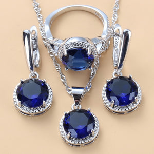 2020 New 925 Silver Wedding Jewelry Sets Black Zircon Dangle Earrings and Necklace Ring 3 piece Set women Trendy Costume