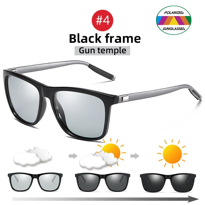 VIVIBEE-lunettes de soleil polarisées | Cadre photochromique, carré classique, caméléon Glaases de Transition, lunettes de soleil à changement de couleur pour hommes