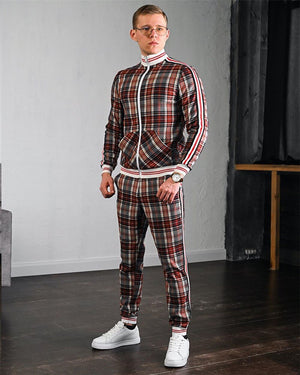 men's tracksuit spring autumn fashion Plaid tracksuit casual two piece set men's sports suit men's clothing men sets