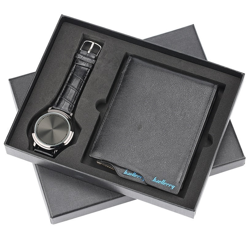 Mens Watches Luxury Minimalist Quartz Wrist Watch Card Holder Wallet Watches Men Gift Set Watches for Dad Husband Boy Friend