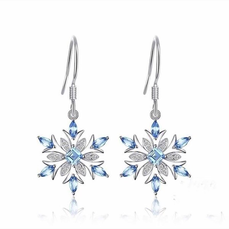 JoiasHome 925 Sterling Silver Earrings Korean Light Blue Topaz Snowflake Earrings Classicparty Gift Wholesale
