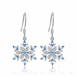 JoiasHome 925 Sterling Silver Earrings Korean Light Blue Topaz Snowflake Earrings Classicparty Gift Wholesale
