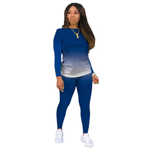 Wjustforu deux pièces ensemble femmes mode dégradé imprimé moulante survêtement à manches longues haut + motard Joggers pantalon tenues femme