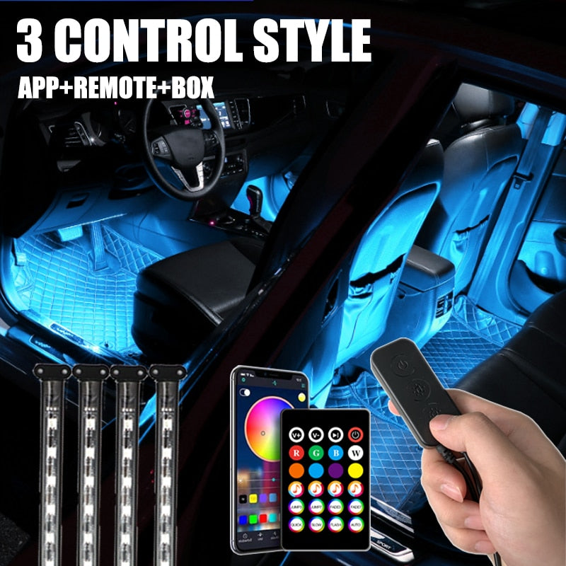 48 LED Car Footwell Light Ambient Lamp With USB App Remote Box Control Multiple Modes Automotive Interior Decorative Lights