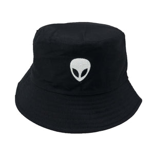 Unisex Embroidered Alien Foldable Bucket Hat Beach Sun Hat Street Headwear Fisherman Outdoor Cap Men and Woman Hat