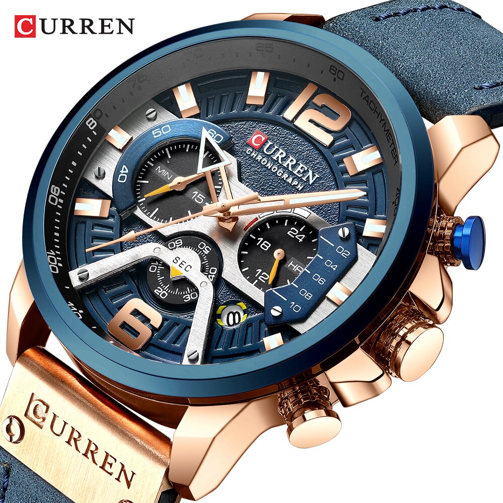 CURREN décontracté Sport montres pour hommes bleu Top marque de luxe militaire en cuir chronographe montre-bracelet homme horloge mode 8329