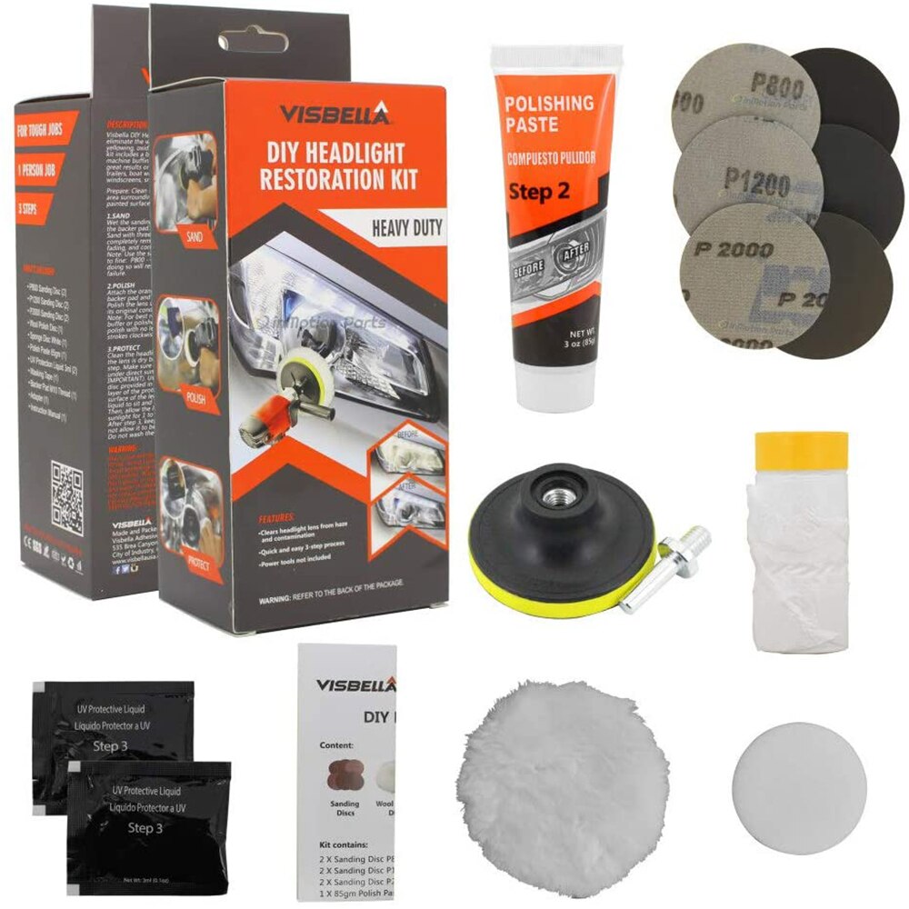 VISBELLA Headlamp Polishing Paste Kit DIY Headlight Restoration for Car Care Repair Hand Tool Sets Head Lamp Lenses by Machine