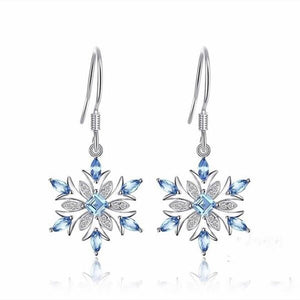 JoiasHome 925 Sterling Silver Earrings Korean Light Blue Topaz Snowflake Earrings Classicparty Gift Wholesale (Light blue)