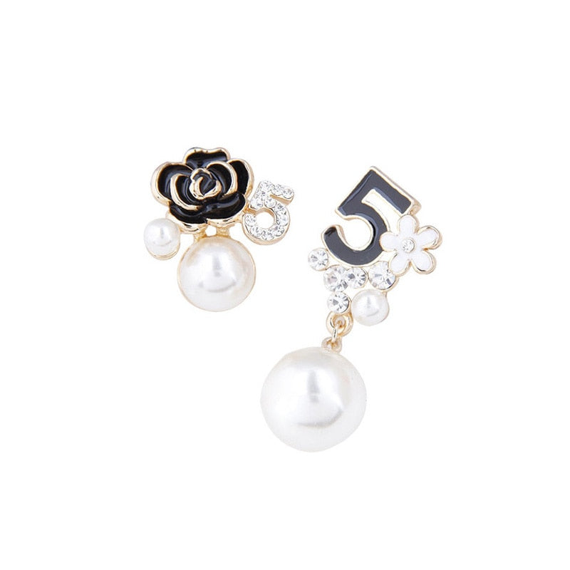 Fashion Full Rhinestone Letter Earrings Flower Pearl Party Earring For Woman Gift