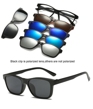 6 In 1 Custom Men Women Polarized Optical Magnetic Sunglasses Clip Magnet Clip on Sunglasses Polaroid Clip on Sun Glasses Frame