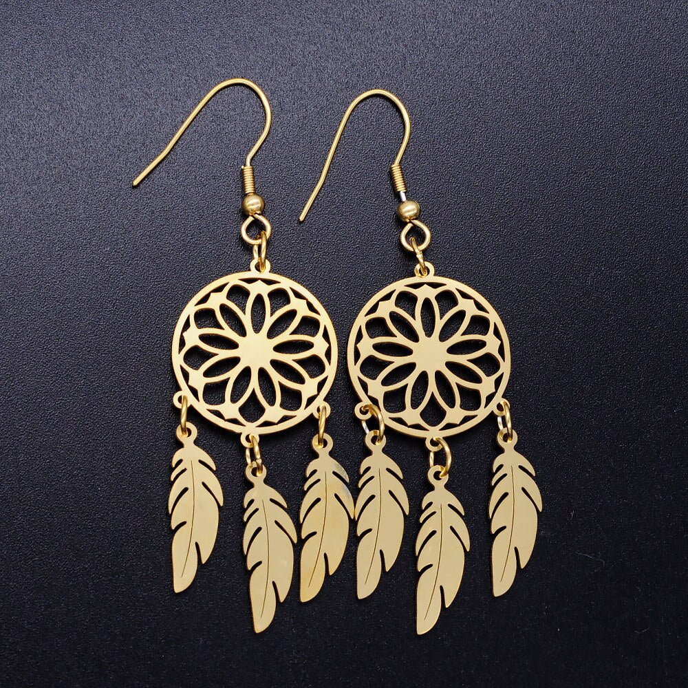 Vni and Mia 100% Stainless Steel Boho Lotus Dream Catcher Earring For Women Wholesale Fashion Bohemia Jewelry Dropshipping