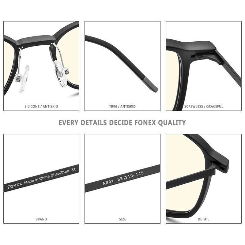 FONEX TR90 Anti Blue Light Glasses Men Goggles Eyewear Eyeglasses Spectacles Antiblue Gaming Computer Glasses for Women AB01