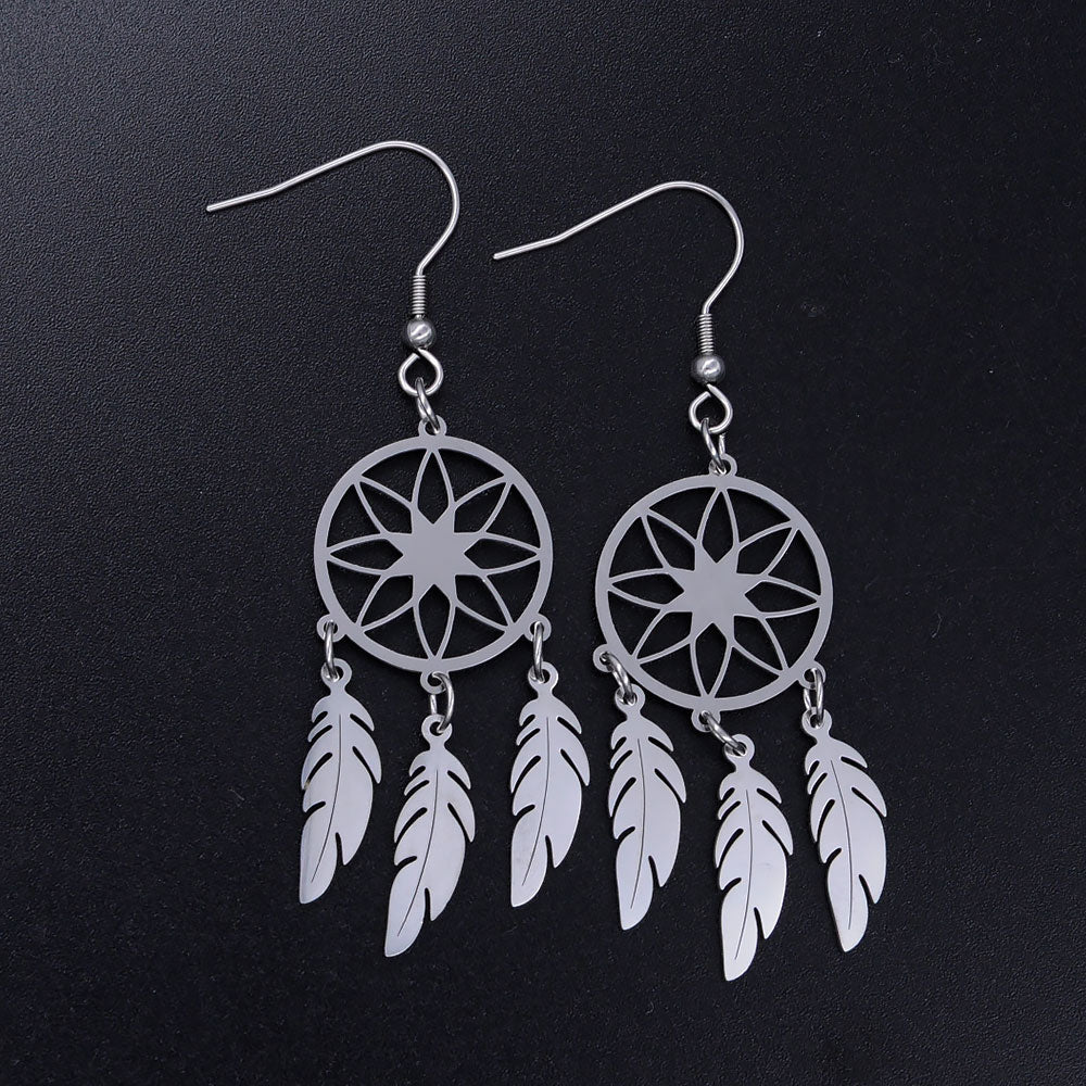 Vni and Mia 100% Stainless Steel Boho Lotus Dream Catcher Earring For Women Wholesale Fashion Bohemia Jewelry Dropshipping