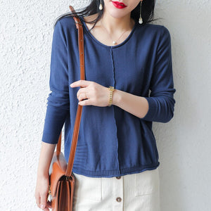 LITVRIYH New Women Sweater 100% Cotton Knitted Sweater Women Pullover V-Neck Long Sleeve Female Pullover Pull Femme Jumper Tops