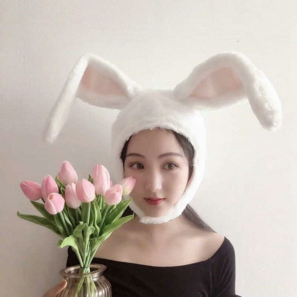 Soft Plush Bunny Hat Cap Long Ear Winter Party Costume Rabbit Cap Headwear White Rabbit Women's Hat