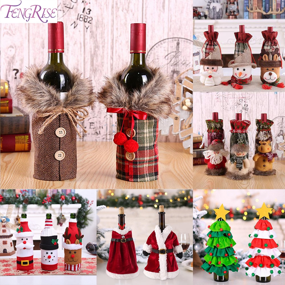 Christmas Wine Bottle Cover Merry Christmas Decor For Home 2020 Natal Noel Christmas Table Decor Xmas Gift Happy New Year 2021