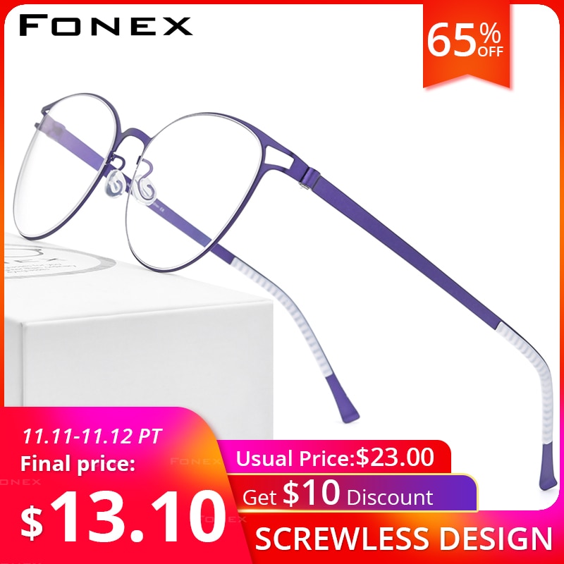 FONEX Alloy Glasses Frame Women 2020 New Vintage Round Myopia Optical Frames Prescription Eyeglasses Men Screwless Eyewear 996