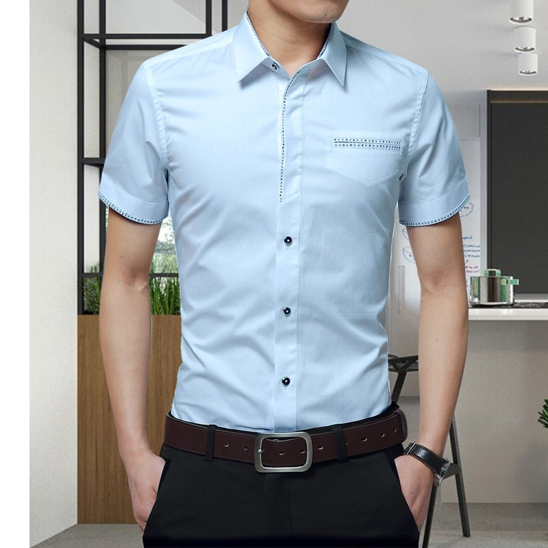 2021 Summer New Men's Shirt Brand Luxury Men Cotton Short Sleeves Dress Shirt Turn-down Collar Cardigan Shirt Men Clothes