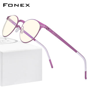 FONEX Anti Blue Light Blocking Glasses Women 2020 New Round UV Rays Filter Computer Gaming Screwless Eyeglasses Eyewear FAB014