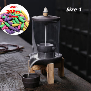 Handmade Ceramic Incense Burner Smoke Waterfall Backflow Incense Burner Living Room Decor Incense Holder Feng Shui Decoration