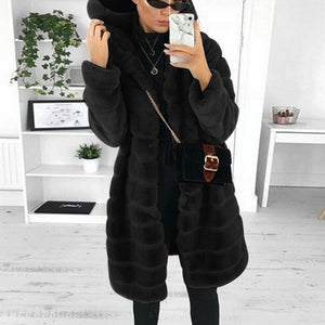 Winter Casual Solid Teddy Coat Women Long Sleeve Fleece Long Jacket Hooded Lamb Fur Coat Outerwear Fourrure #T2G