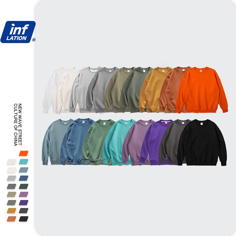 INFLATION 2020 Winter Men Thick Fleece Sweatshirt Unsex Hip Hop Multi-color Sweatshirt Men Solid Basic Winter Sweatshirts 166W17