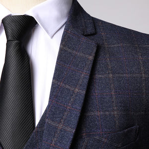 2019 Three-piece Male Formal Business Plaids Suit for Men's Fashion Boutique Plaid Wedding Dress Suit ( Jacket + Vest + Pants )