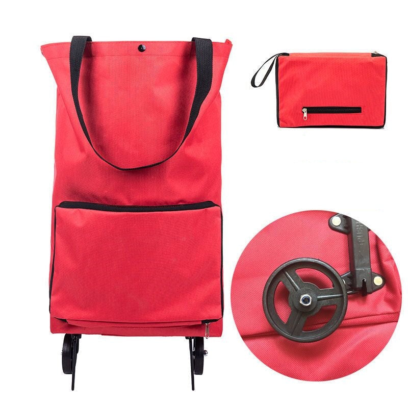 Portable Women Shopping Bag Folding Grocery Shopping Wheel Bag Small Pull Cart Buy Vegetables Food Storage Bag Organizer Tug Bag