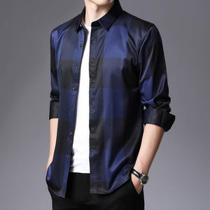2020 Brand Casual Luxury Plaid Long Sleeve Slim Fit Men Shirt Streetwear Social Dress Autumn Shirts Mens Fashions Jersey 92339