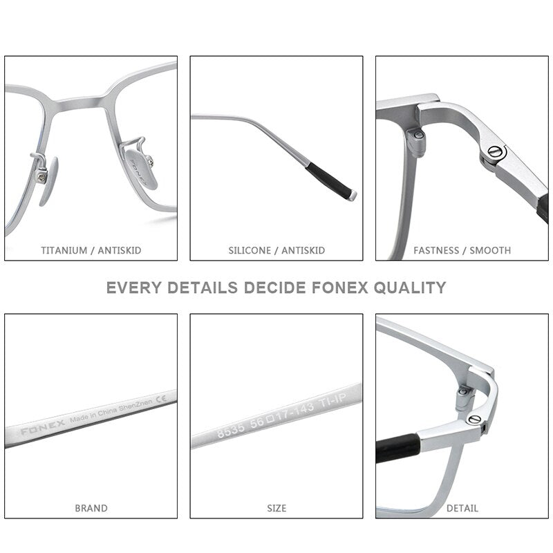 FONEX Pure Titanium Glasses Frame Men Square Eyewear 2020 New Male Classic Optical Myopia Prescription Eyeglasses Frames 8535