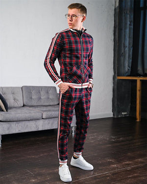 men's tracksuit spring autumn fashion Plaid tracksuit casual two piece set men's sports suit men's clothing men sets