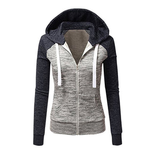 Vestes à capuche Patchwork femmes à capuche fermeture éclair en Polyester poche manteau décontracté cordon sweat-shirts femme vêtements d'extérieur