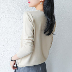 LITVRIYH New Women Sweater 100% Cotton Knitted Sweater Women Pullover V-Neck Long Sleeve Female Pullover Pull Femme Jumper Tops