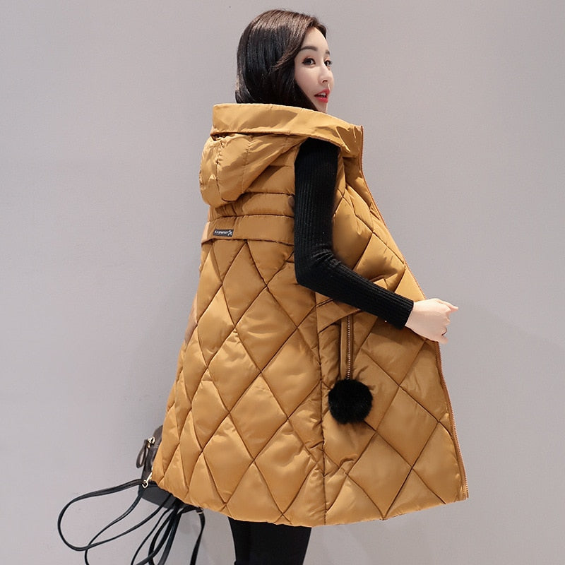 Autumn Winter Vest Women Waistcoat 2019 New Fashion Female Sleeveless Jacket Hooded Warm Long Vest cotton feminino Plus Size