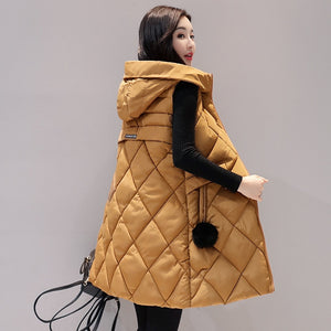Autumn Winter Vest Women Waistcoat 2019 New Fashion Female Sleeveless Jacket Hooded Warm Long Vest cotton feminino Plus Size