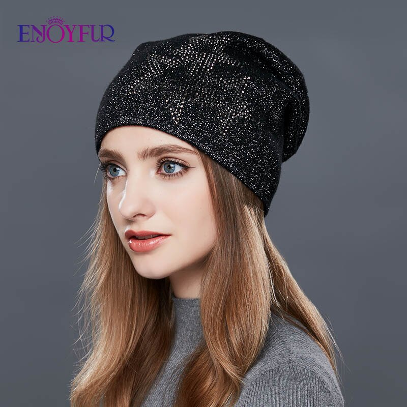 ENJOYFUR Fashion Soft Women Winter Autumn Hat And Scarf Set High Quality Female Warm Knitted Hat Scarves