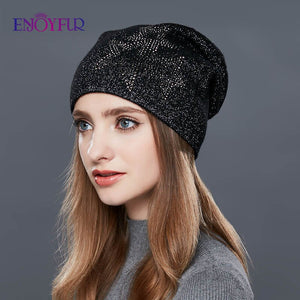 ENJOYFUR Fashion Soft Women Winter Autumn Hat And Scarf Set High Quality Female Warm Knitted Hat Scarves