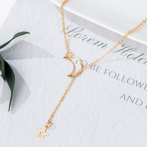 POXAM New Fashion Trendy Jewelry Copper Alloy Star Moon Chain Link Necklaces & Pendants For Women Girl 2020 Jewelry Wholesale